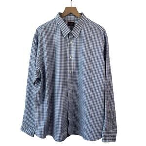 Untuckit‎ Mens Shirt XXL Blue White Plaid Long Sleeve Business Casual Stretch